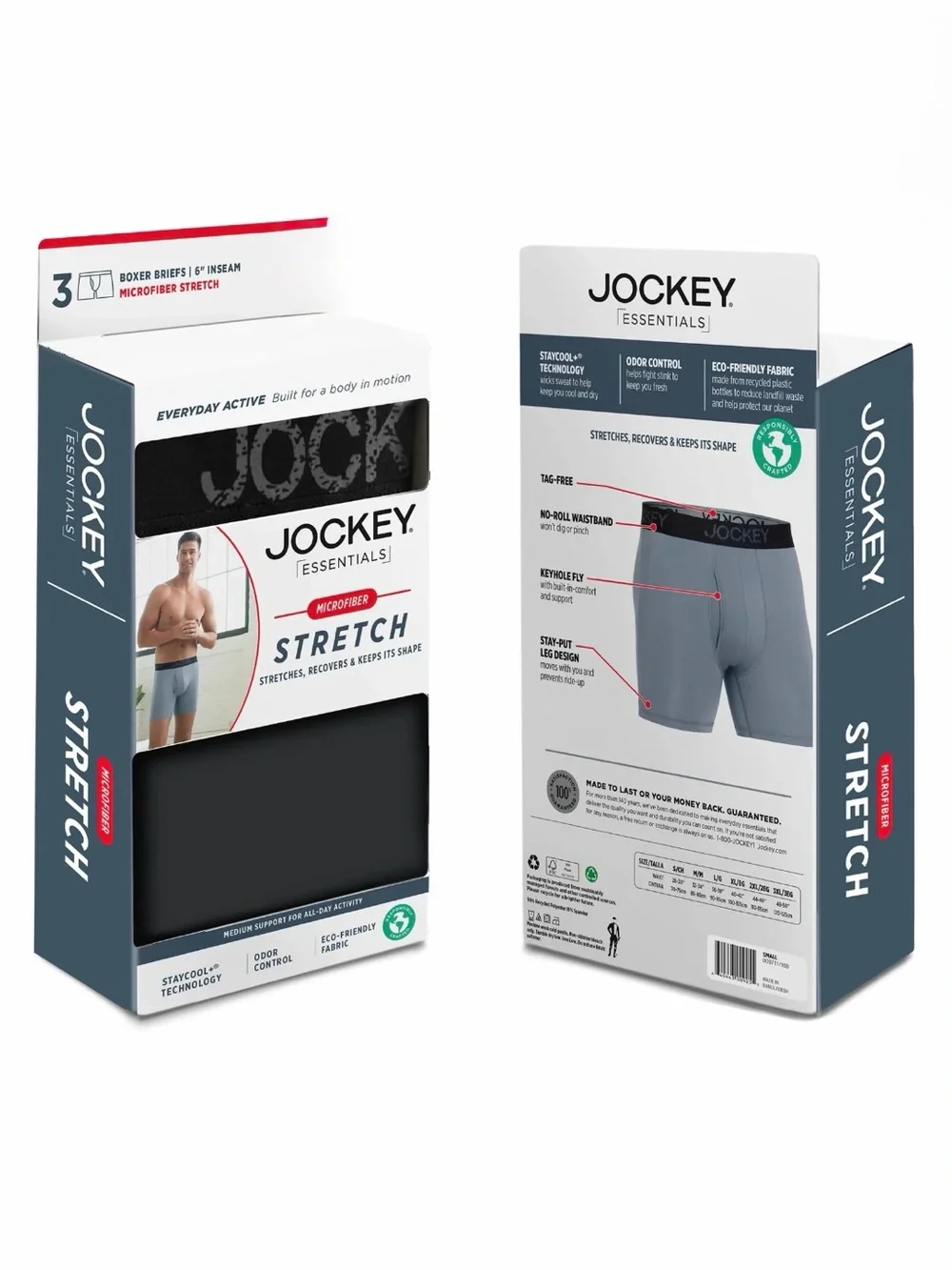 Everyday Active Microfiber Boxer Brief Underwear, 6” Inseam, Pack of 3 - Picture 6 of 7